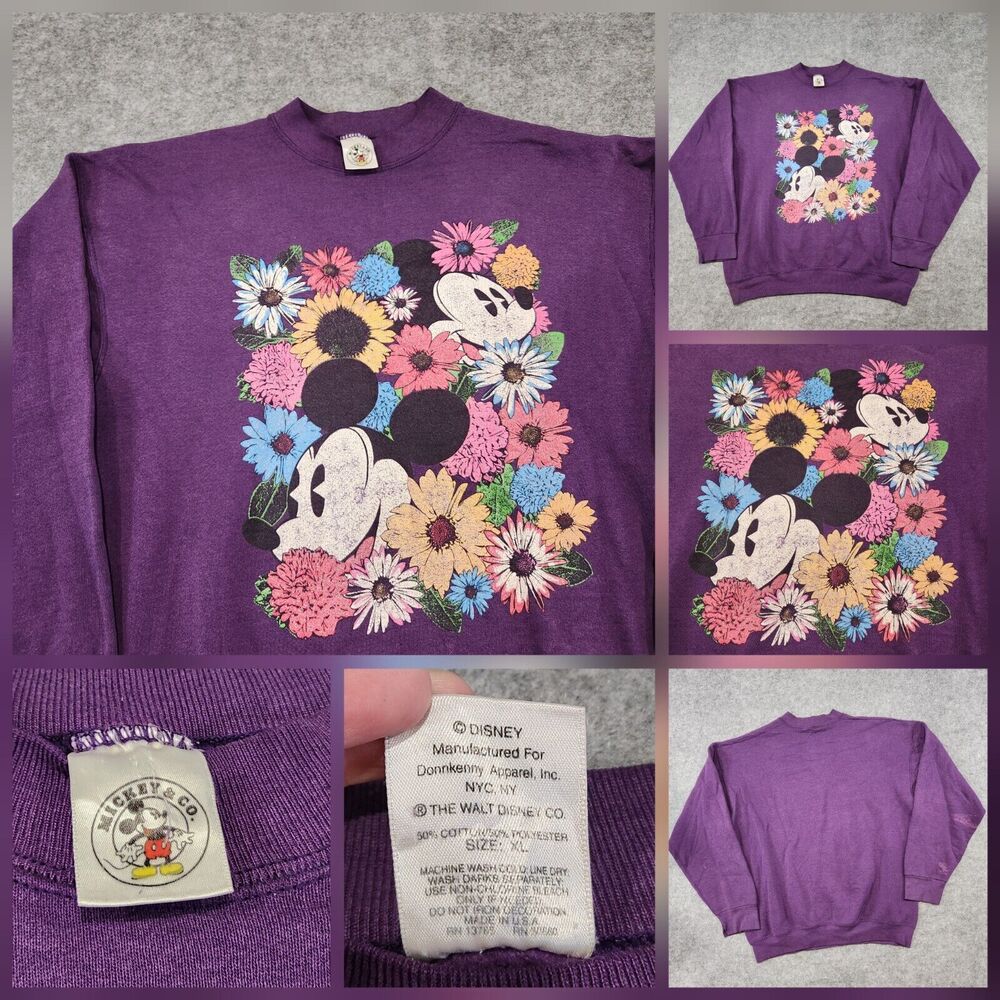 VTG 90s Disney Mickey & Co Womens XL Minnie Mouse Floral‎ Crewneck Sweatshirt